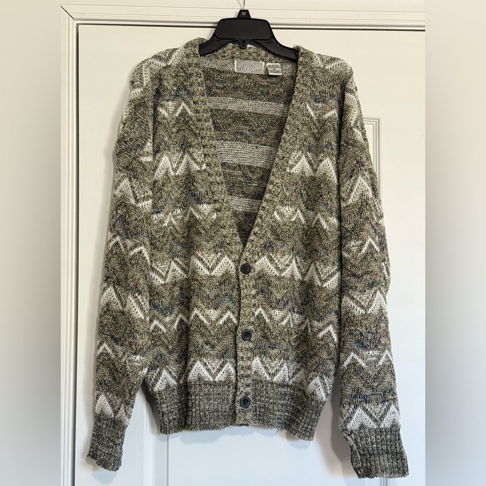 Vtg 1990s Method Cardigan Sweater Men’s L Geometric Grandpa Grunge Retro Y2K